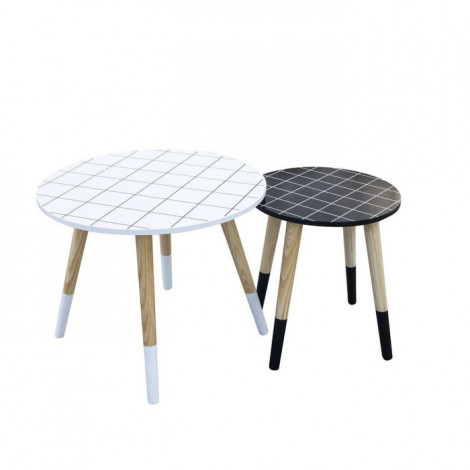 Lot de 2 Tables Gigognes "Carreaux" 48cm Blanc & Noir|Table Basse|Paris Prix