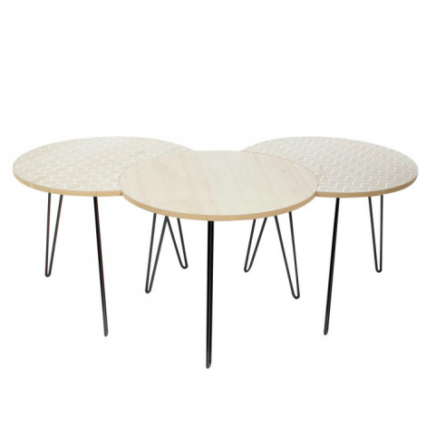 Lot de 3 Tables d'Appoint "Idéal" 45cm Beige & Blanc|Table Basse|Paris Prix