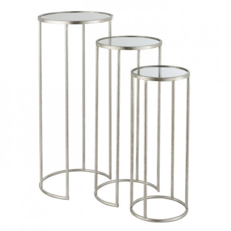 Lot de 3 Tables Gigognes Miroir "Loa" 80cm Argent|Table Basse|Paris Prix