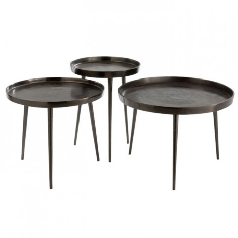 Lot de 3 Tables d'Appoint Rondes "Cario" 61cm Gris|Table Basse|Paris Prix