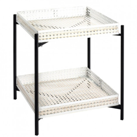 Table d'Appoint 2 Niveaux "Cannage" 50cm Blanc|Table Basse|Paris Prix