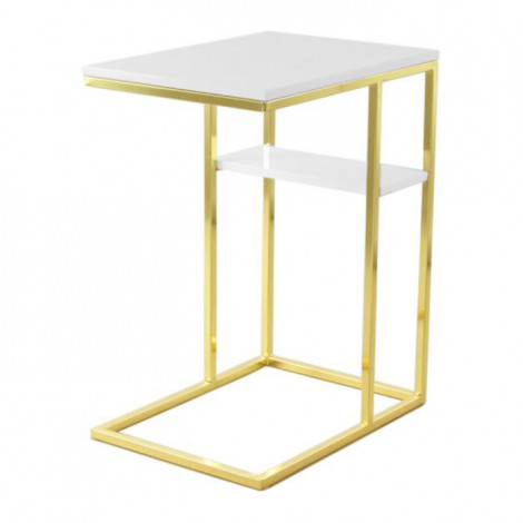 Table d'Appoint Design "Maud" 60cm Blanc & Or|Table Basse|Paris Prix