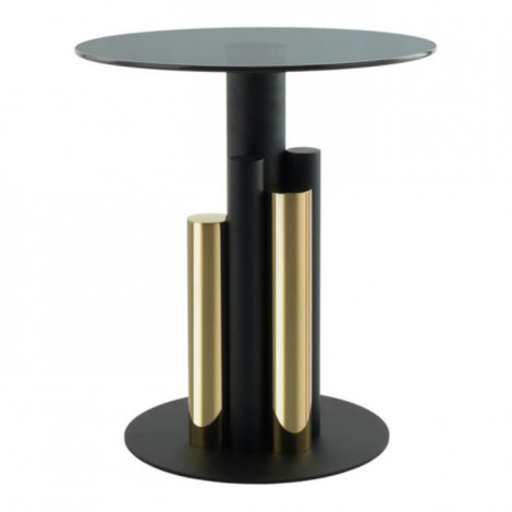 Table d'Appoint Design "Paula" 50cm Or & Gris|Table Basse|Paris Prix