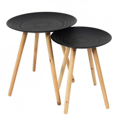 Lot de 2 Tables Gigognes "Relief" 49cm Noir|Table Basse|Paris Prix