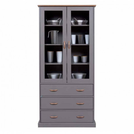 Vaisselier 2 Portes & 3 Tiroirs "Zernan" 190cm Gris|Vaisselier|Paris Prix