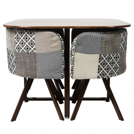 Ensemble Table à Manger & 4 Chaises "Patchwork" 100cm Gris|Table|Paris Prix