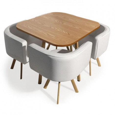Ensemble Table de Repas & 4 Chaises Design "Norway" Blanc & Chêne|Table|Paris Prix