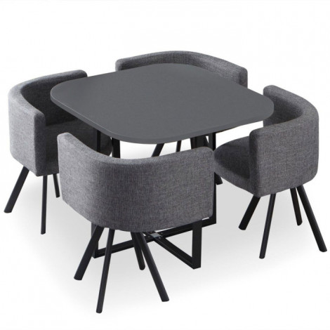 Table de Repas & 4 Chaises Design "Normi" 90cm Gris|Table|Paris Prix