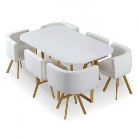 Table de Repas & 6 Chaises Design "Normi" 150cm Blanc|Table|Paris Prix