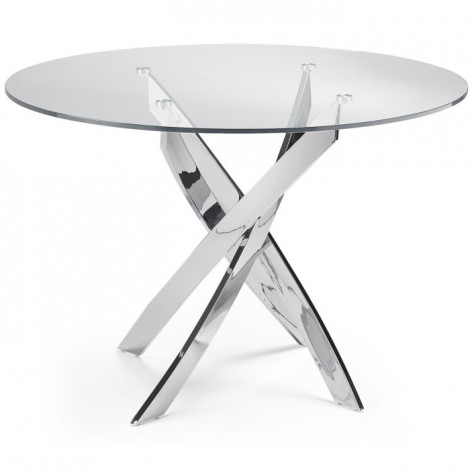 Table de Repas Ronde en Verre "Alessio" 130cm Argent|Table|Paris Prix