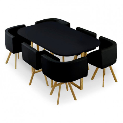 Table de Repas & 6 Chaises Design "Normi" 150cm Noir|Table|Paris Prix