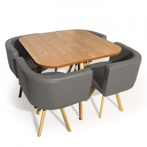 Table de Repas & 4 Chaises Design "Normi" 150cm Gris & Chêne|Table|Paris Prix