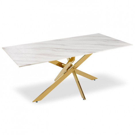 Table de Repas Design "Nalou" 180cm Blanc & Or|Table|Paris Prix
