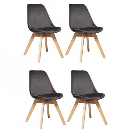 Lot de 4 Chaises Velours "Baya" 81cm Gris Galet|Chaise|Paris Prix