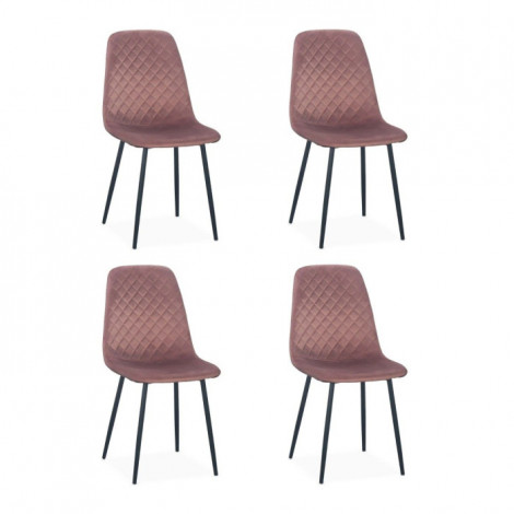Lot de 4 Chaises en Velours "Matelassées" 88cm Rose|Chaise|Paris Prix