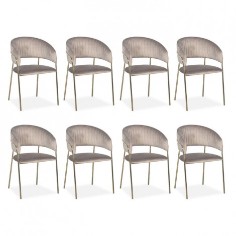 Lot de 8 Chaises en Velours "Batora" 79cm Taupe|Chaise|Paris Prix
