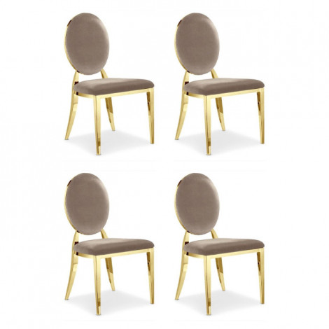 Lot de 4 Chaises Médaillon Velours "Tatianna" 90cm Taupe|Chaise|Paris Prix