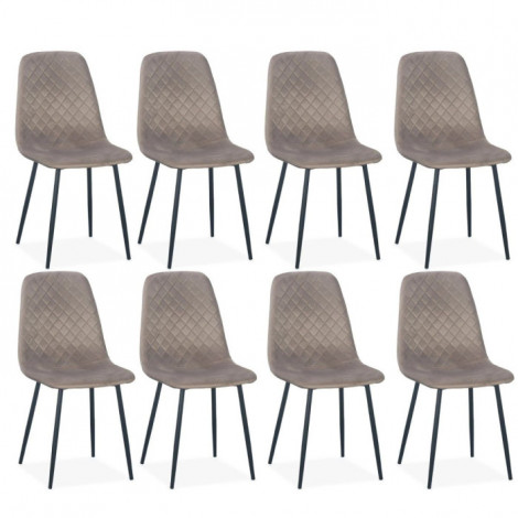 Lot de 8 Chaises en Velours "Matelassées" 88cm Taupe|Chaise|Paris Prix