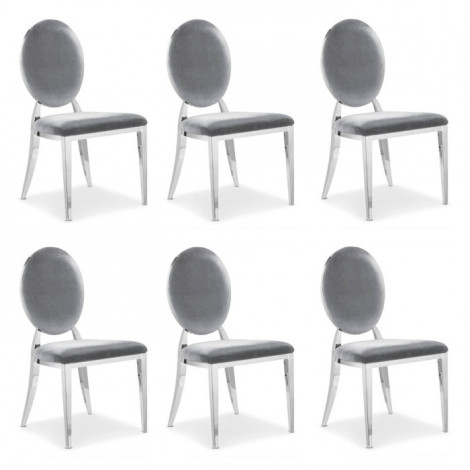 Lot de 6 Chaises Médaillon Velours "Tatianna" 90cm Argent|Chaise|Paris Prix