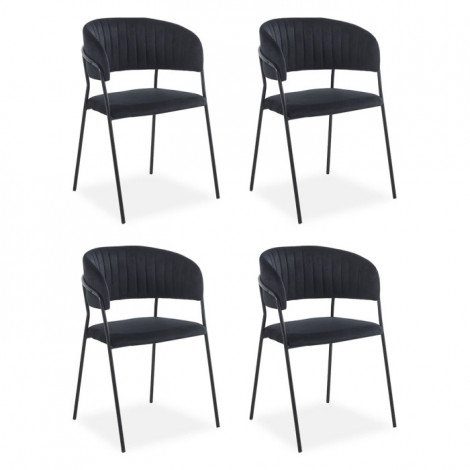 Lot de 4 Chaises en Velours "Batora" 79cm Noir|Chaise|Paris Prix