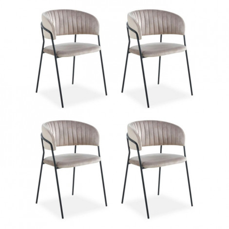 Lot de 4 Chaises en Velours "Batora" 79cm Taupe & Noir|Chaise|Paris Prix