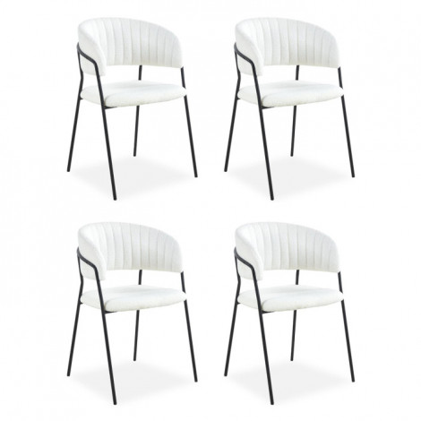 Lot de 4 Chaises en Bouclette "Batora" 79cm Crème & Noir|Chaise|Paris Prix