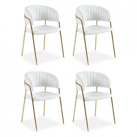 Lot de 4 Chaises en Bouclette "Batora" 79cm Crème & Or|Chaise|Paris Prix