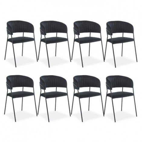 Lot de 8 Chaises en Velours "Batora" 79cm Noir|Chaise|Paris Prix