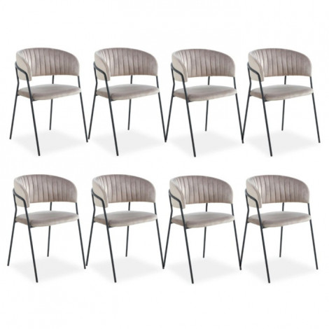 Lot de 8 Chaises en Velours "Batora" 79cm Taupe & Noir|Chaise|Paris Prix