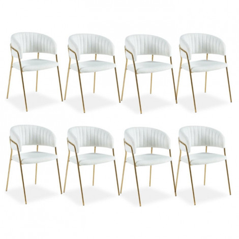Lot de 8 Chaises en Bouclette "Batora" 79cm Crème & Or|Chaise|Paris Prix