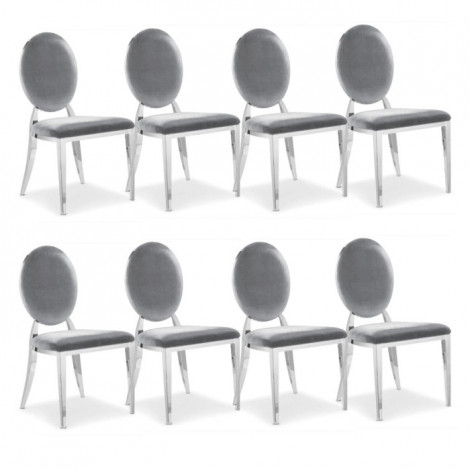 Lot de 8 Chaises Médaillon Velours "Tatianna" 90cm Argent|Chaise|Paris Prix