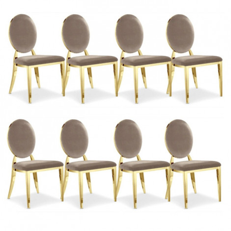Lot de 8 Chaises Médaillon Velours "Tatianna" 90cm Taupe & Or|Chaise|Paris Prix