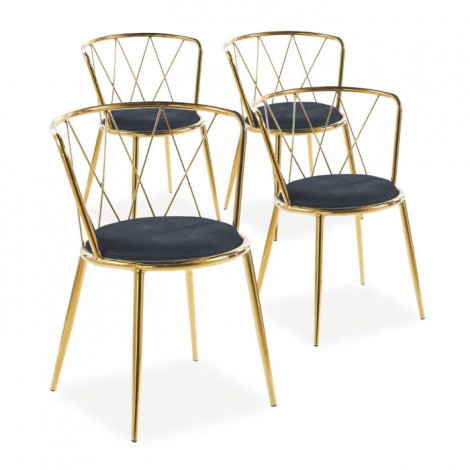 Lot de 4 Chaises Design Velours "Demoka" 74cm Noir|Chaise|Paris Prix