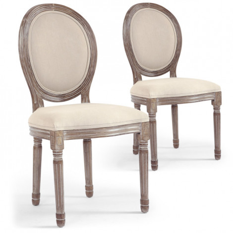 Lot de 2 Chaises Médaillon Tissu "Versailles" 96cm Beige|Chaise|Paris Prix