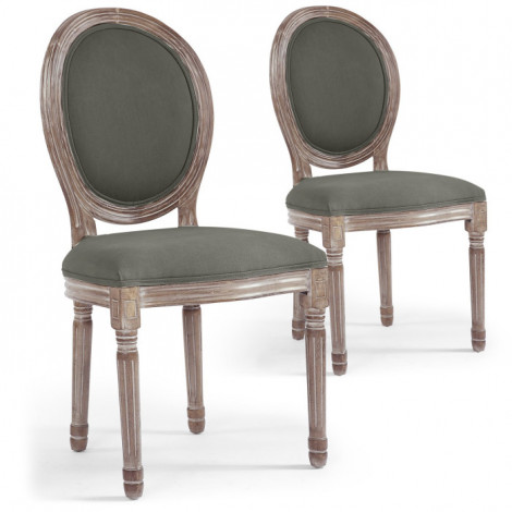 Lot de 2 Chaises Médaillon Tissu "Versailles" 96cm Gris|Chaise|Paris Prix
