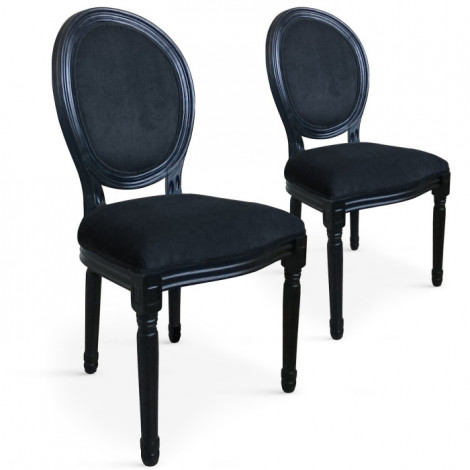 Lot de 2 Chaises Médaillon Velours "Versailles" 96cm Noir|Chaise|Paris Prix