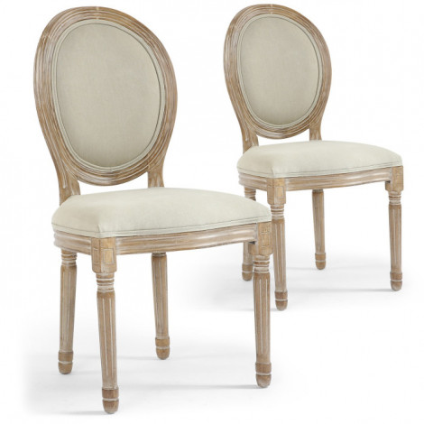 Lot de 2 Chaises Médaillon Tissu "Versailles" 96cm Beige & Naturel|Chaise|Paris Prix