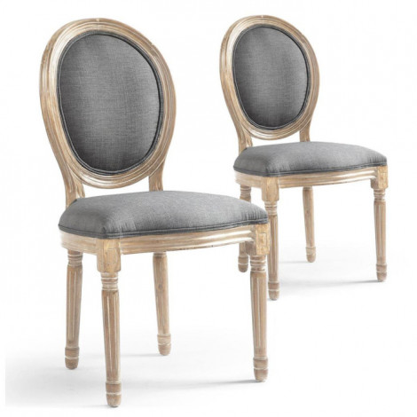 Lot de 2 Chaises Médaillon Tissu "Versailles" 96cm Gris Clair|Chaise|Paris Prix