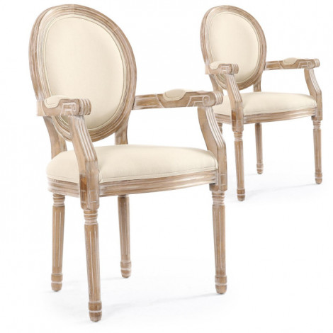 Lot de 2 Chaises Médaillon Tissu "Versailles" 95cm Beige|Chaise|Paris Prix