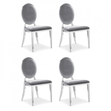Lot de 4 Chaises Médaillon Velours "Tatianna" 90cm Argent|Chaise|Paris Prix