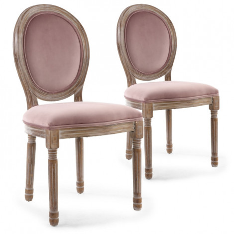 Lot de 2 Chaises Médaillon "Quing" Velours Rose|Chaise|Paris Prix