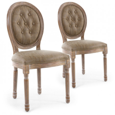 Lot de 2 Chaises Médaillon Capitonné "Quing" 96cm Taupe|Chaise|Paris Prix