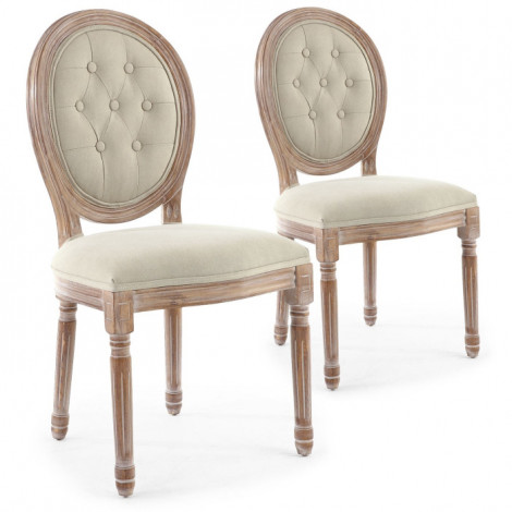 Lot de 2 Chaises Médaillon "Quing" Capitonné Tissu Beige|Chaise|Paris Prix