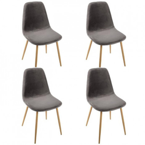 Lot de 4 Chaises en Velours "Roka" 85cm Gris|Chaise|Paris Prix