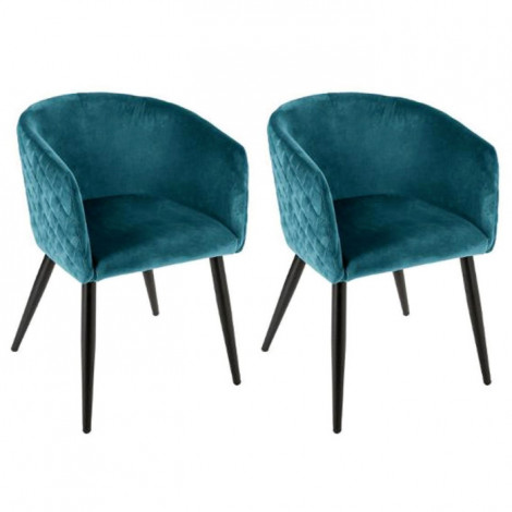 Lot de 2 Fauteuils Design Velours "Marlo" 76cm Bleu|Chaise|Paris Prix