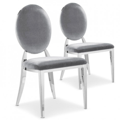 Lot de 2 Chaises Médaillon Velours "Tatianna" 90cm Argent|Chaise|Paris Prix