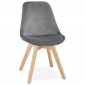 Chaise Design Velours & Bois "Pady" 85cm Gris & Naturel|Chaise|Paris Prix