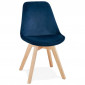 Chaise Design Velours & Bois "Pady" 85cm Bleu & Naturel|Chaise|Paris Prix