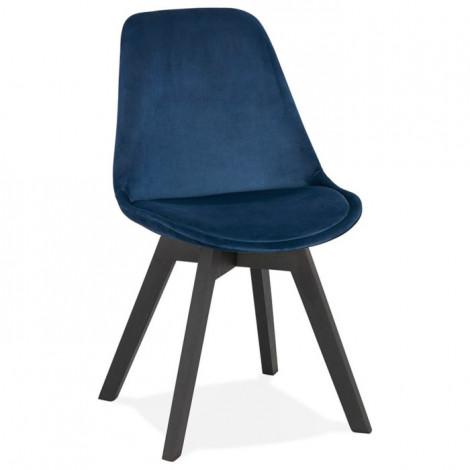 Chaise Design Velours & Bois "Pady" 85cm Bleu & Noir|Chaise|Paris Prix