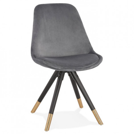 Chaise Vintage Velours & Bois "Kili" 83cm Gris & Noir|Chaise|Paris Prix